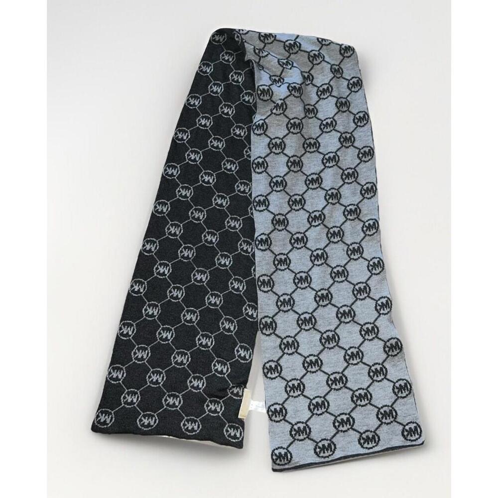 Michael Kors Scarf Michael Kors, Mk Logo, Black & Gray Reversible
